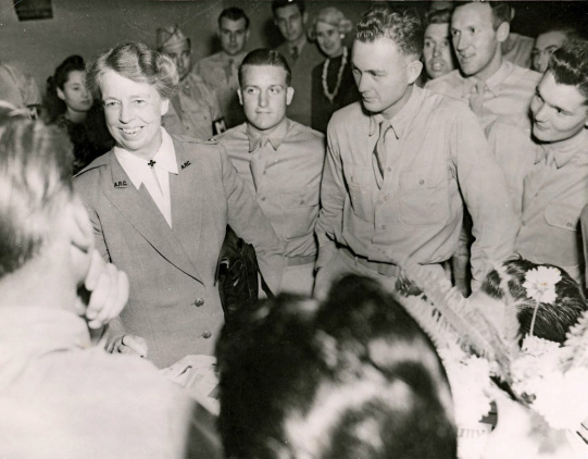 Eleanor Roosevelt visits troops on her tour of the South Pacific, Aug-Sept 1943